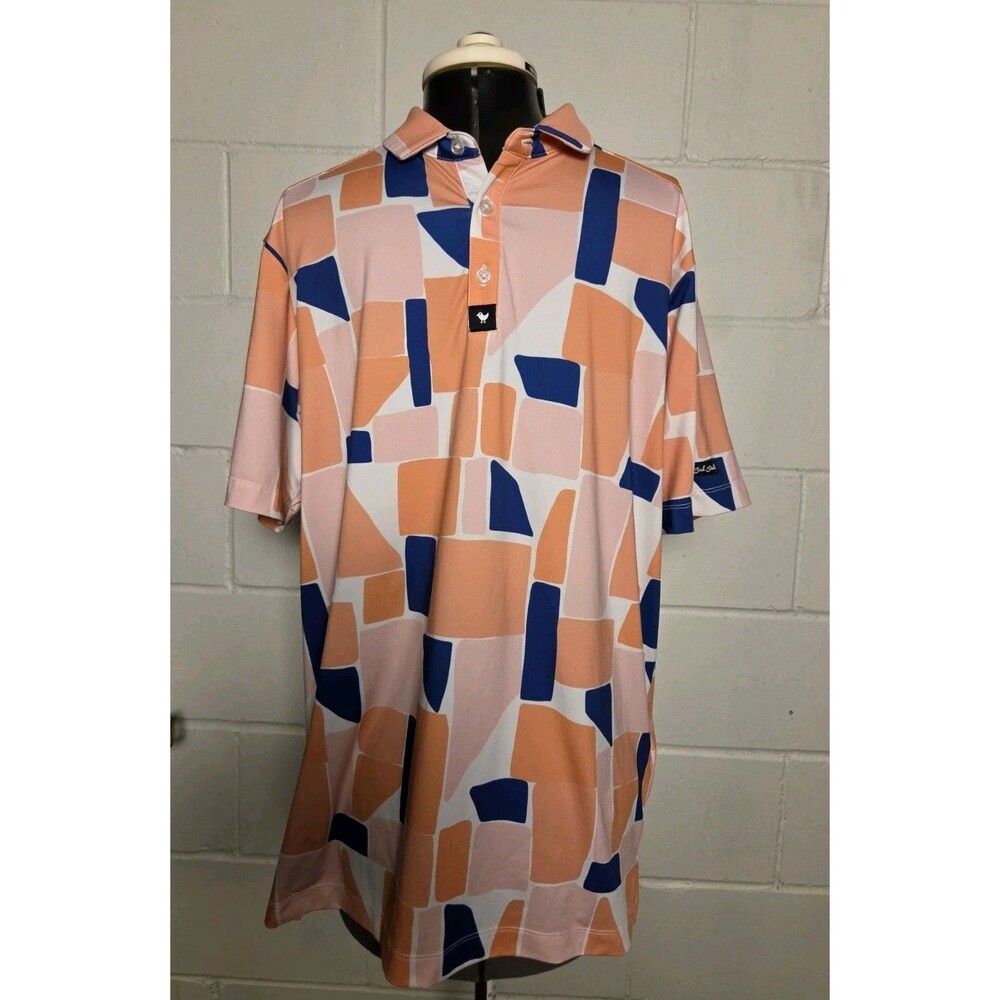 Bad Birdie Polo Shirt Mens MEDIUM All Over Print Performance Short Sleeve EUC